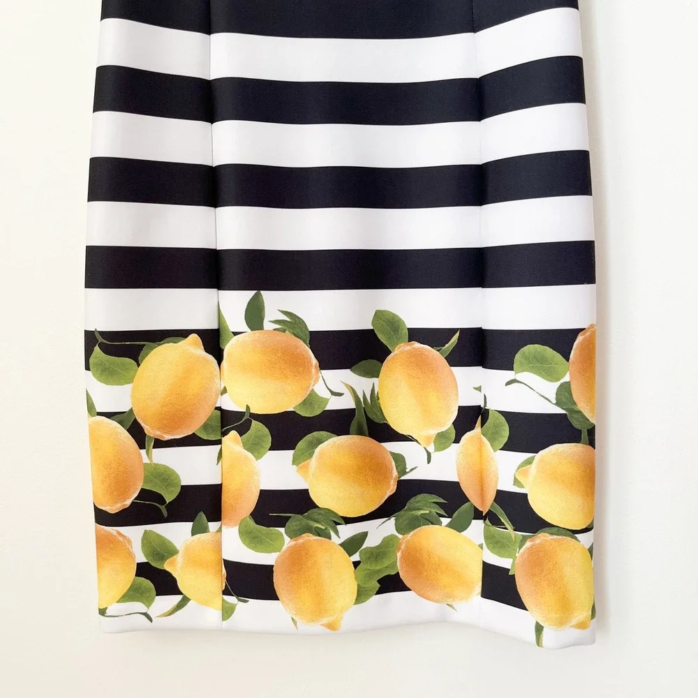 Milly for Design Nation Striped Lemon Print Sleeveless Sheath Dress Womens 6‎
